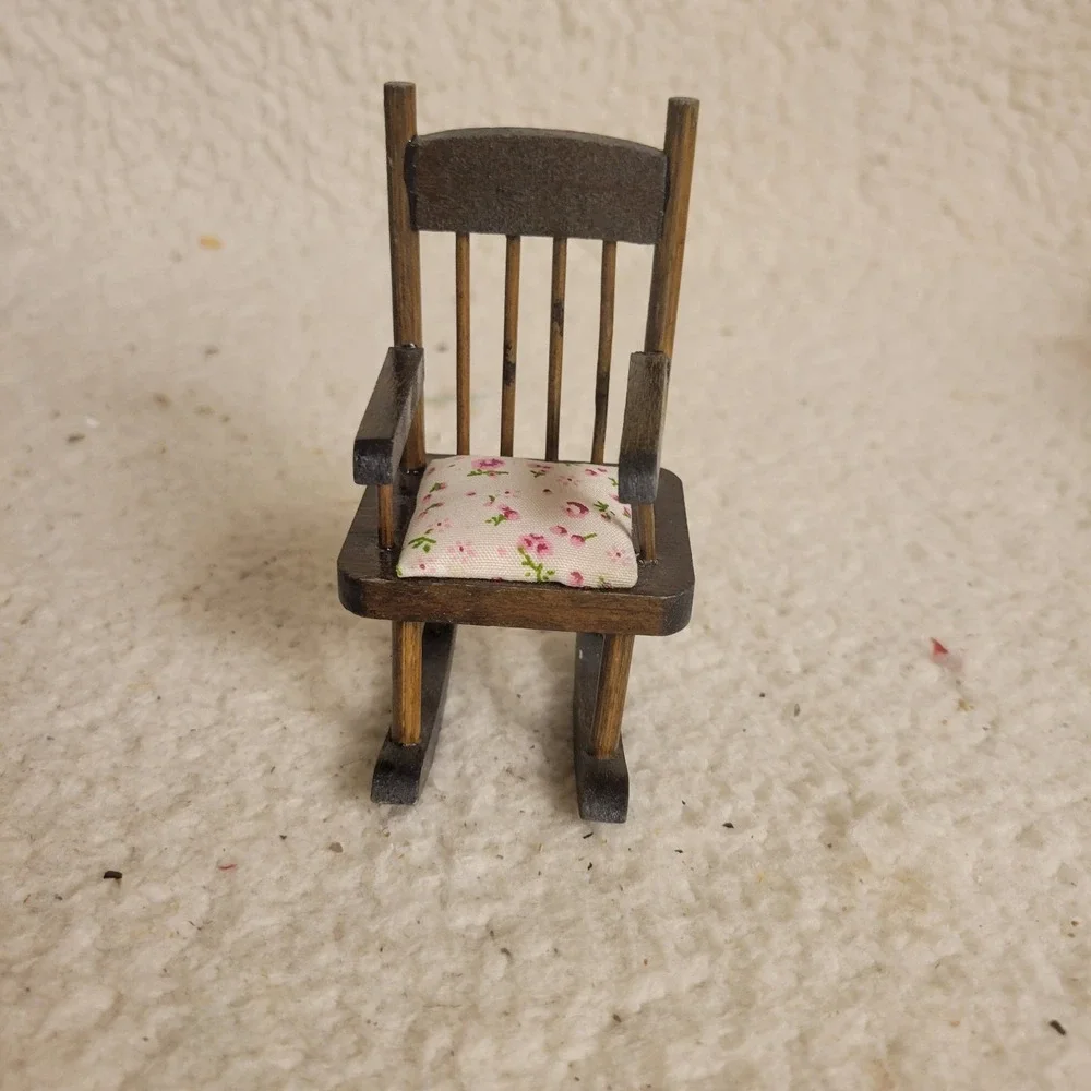 Vintage Doll Mini  5 in Upholstered Wooden Rocking Chair